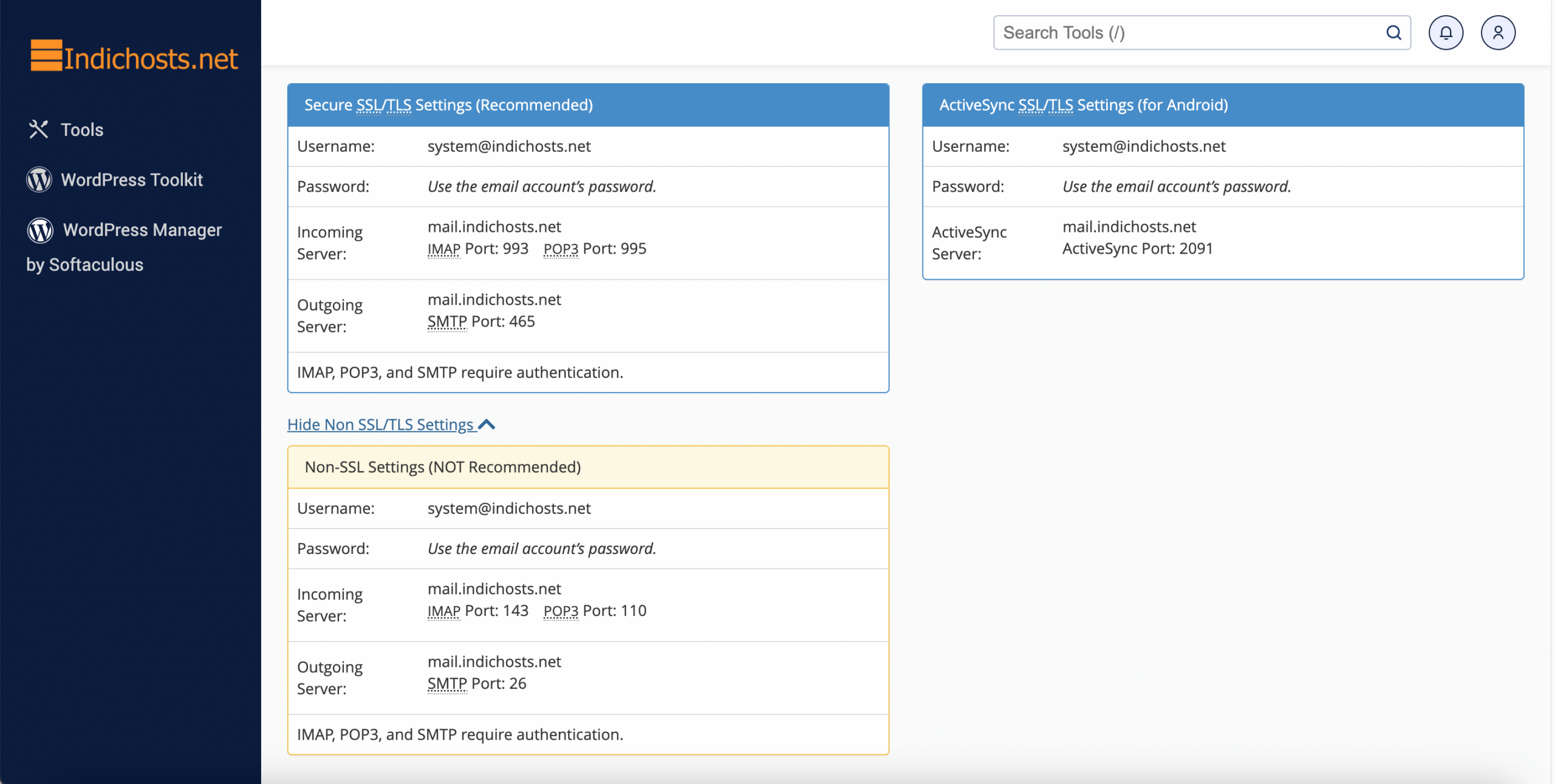 cPanel connect devices email configration